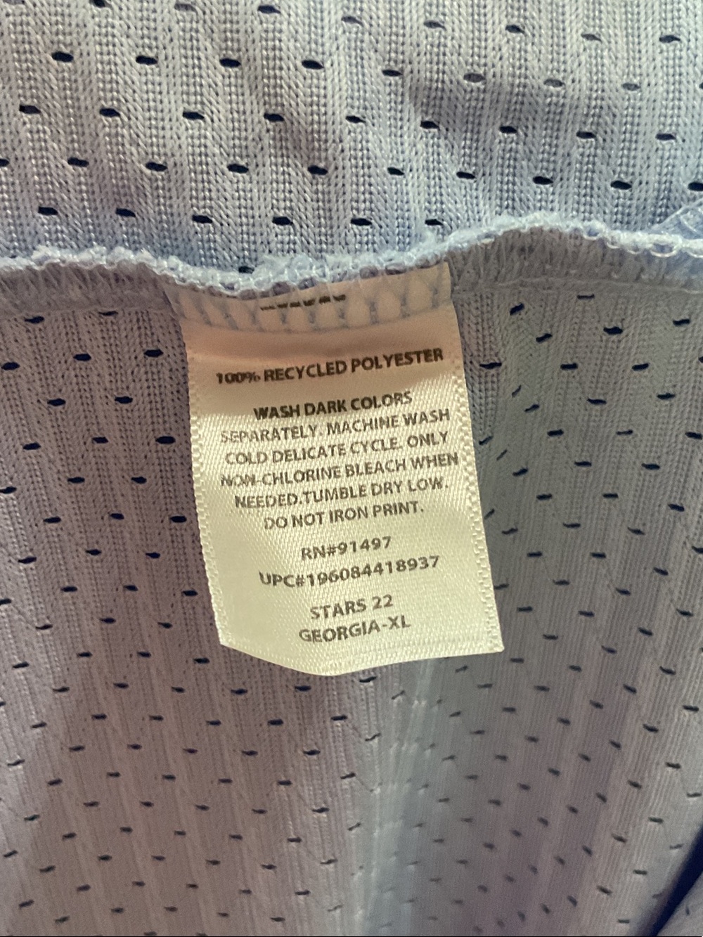 State of Mine Light Blue Georgia Mesh Jersey Top with White Print - Picture 5 of 5